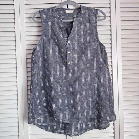 CP Shades Linen Simone Textured Sleeveless Top Shirt Tunic Blue Size Small - Picture 1 of 7